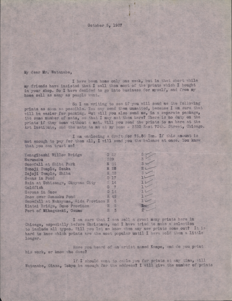 <span>Carta de Helen a Watanabe</span>.<br> <small>Archivo Casa Popenoe-Universidad Francisco Marroquín</small>